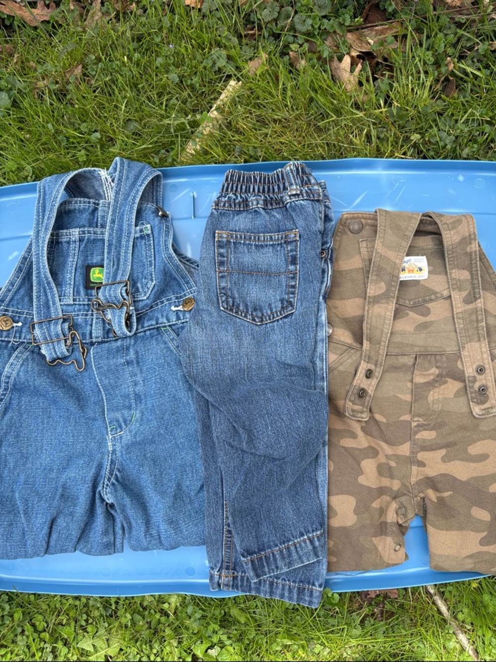 John Deere Blue Denim and Brown Camo Kids Overalls Set